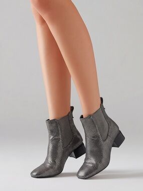 Franco Sarto Waxton Ankle Booties 8.5 Black Snakeskin Metallic Square Toe Y2k